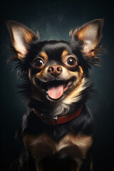 portrait of a cute chihuahua on a dark background created with AI 