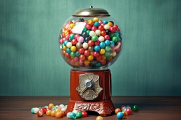 old fashioned gumball machine filled with colorful candies, created with generative ai