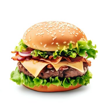 Delicious fresh burger isolated on white background Generative AI