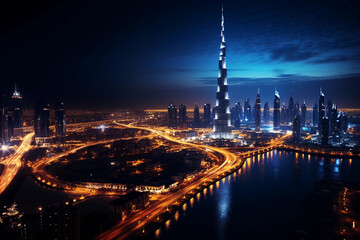 Architecture Dubai city panorama at night made with Generative AI