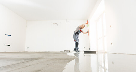 Master with needle roller for new screed concrete with self leveling cement mortar for floors....