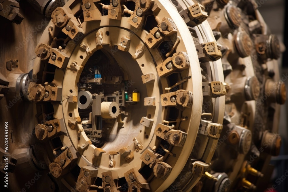 Poster close-up of tunnel boring machines cutter head, created with generative ai