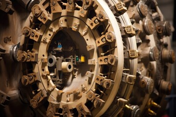 close-up of tunnel boring machines cutter head, created with generative ai