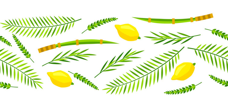 Happy Sukkot seamless pattern. Holiday background with Jewish festival traditional symbols.