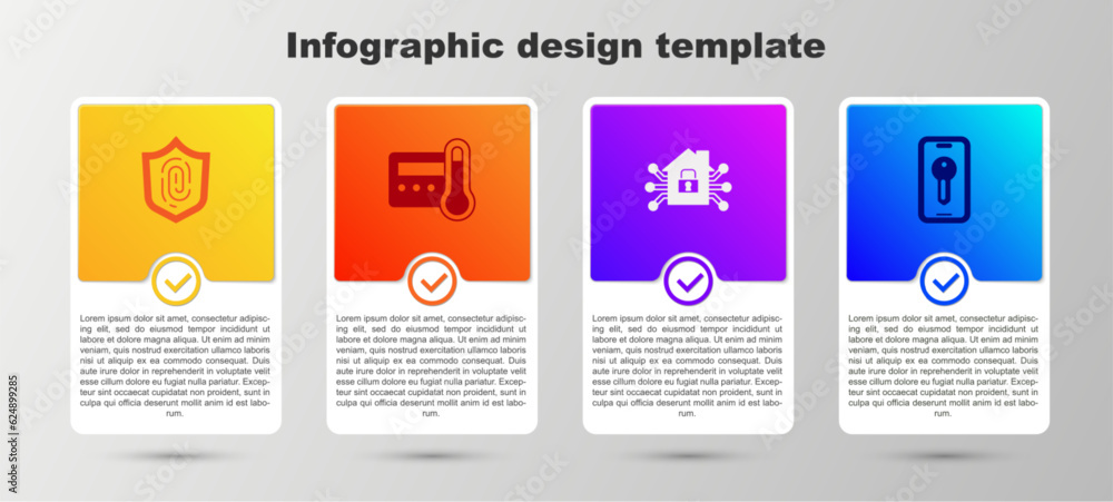 Wall mural set fingerprint, thermostat, smart home and key. business infographic template. vector