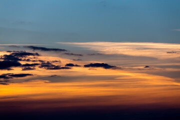 Birds flying in sunset