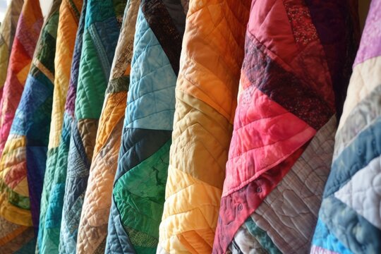 close-up of colorful quilt patterns in natural light, created with generative ai