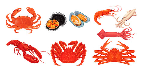 seafood on a white background.Vector eps 10 - obrazy, fototapety, plakaty