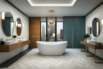 Fototapeta na wymiar modern bathroom interior with bathtub generated Ai Technology