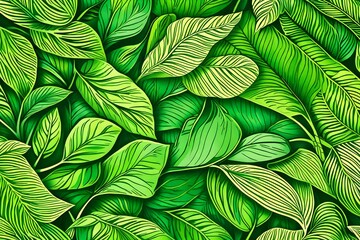 green leaves seamless pattern generated Ai Technology