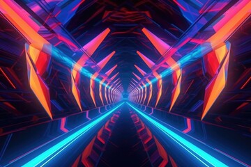 futuristic 3d neon tunnel with vibrant colors, created with generative ai