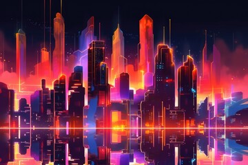 futuristic neon cityscape with glowing skyscrapers, created with generative ai