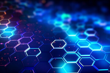 Obraz premium Beautiful deep blue abstract background with hexagons, new technologies, intermet, IT concept. Design element, AI generated