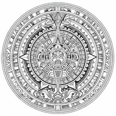 mandala Aztec coloring  book page black and white