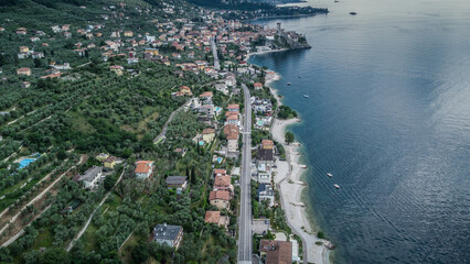 Lago de Garda. Drone areal view. Mountains and lake nature view.