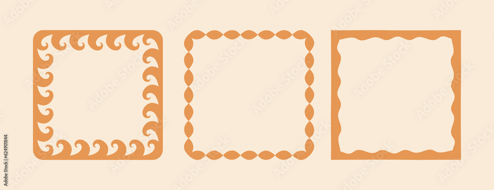 Poster Vector set of linear frames and borders - abstract design elements for decoration or logo design templates in modern minimalist style with copy space for text, boho summer style