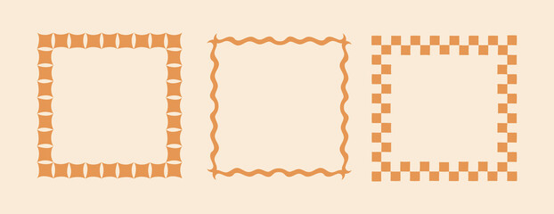 Vector set of linear frames and borders - abstract design elements for decoration or logo design templates in modern minimalist style with copy space for text, boho summer style