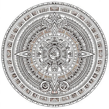 mandala Aztec coloring  book page black and white