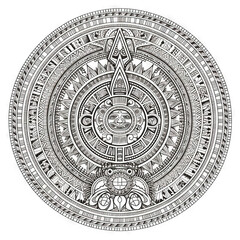 mandala Aztec coloring  book page black and white