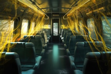Fototapeta premium visualization of airborne bacteria inside bus, created with generative ai