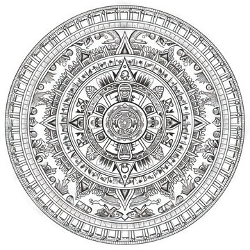 mandala Aztec coloring  book page black and white