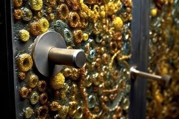 close-up of bacteria colonies on a metal door handle, created with generative ai