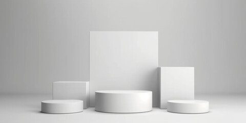 Fototapeta premium White product background stand or podium pedestal on advertising display with blank backdrops. 3D rendering