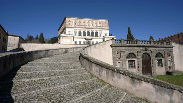 The imposing Farnese Palace in Caprarola on a sunny winter morning. Province of Viterbo, Lazio, Italy.