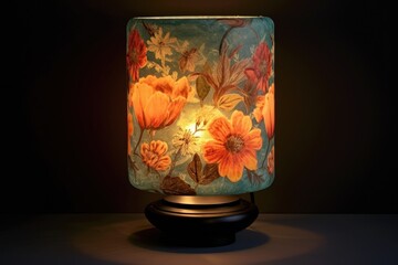 decorative bedside lamp with floral patterns, created with generative ai