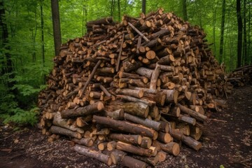 Fototapeta premium wood pile with signs of beetle infestation, created with generative ai