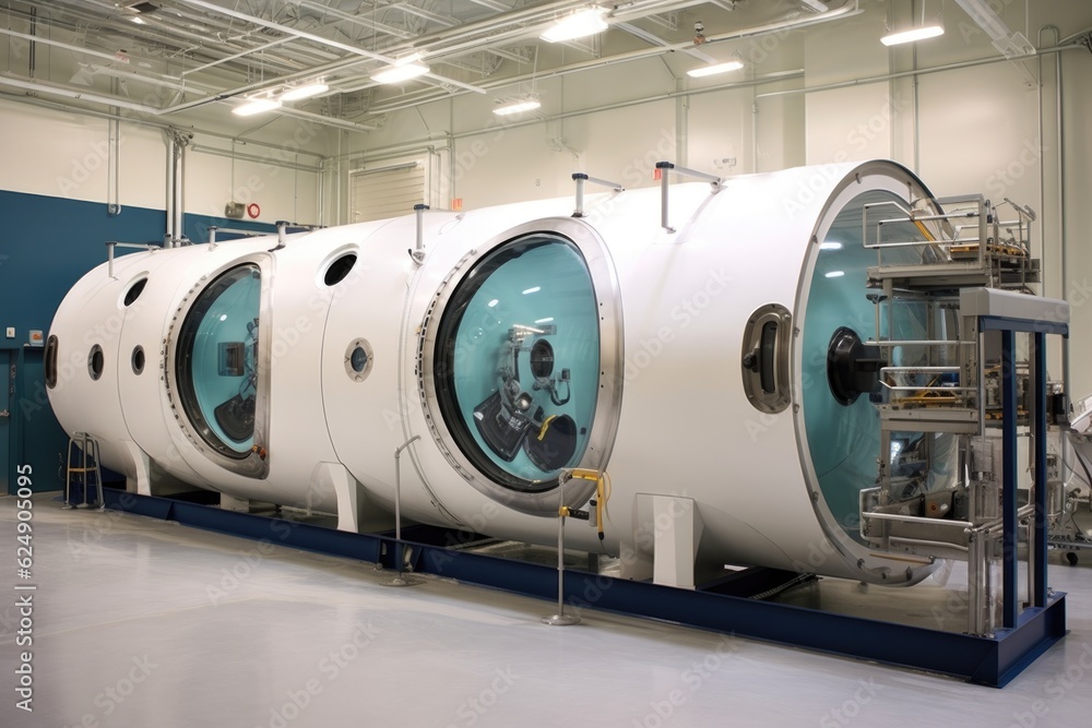 Sticker exterior view of a modern hyperbaric chamber, created with generative ai