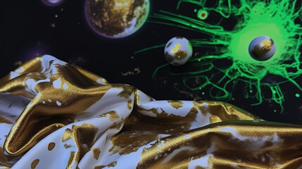 golden silk in space surrealistic illustration