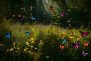 Obraz na płótnie Canvas meadow with flowers generated Ai Technology