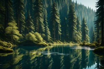 lake in the woods generated Ai Technology
