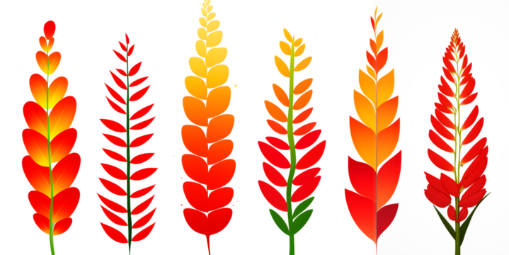 Set colored fern leaves, generative ai	