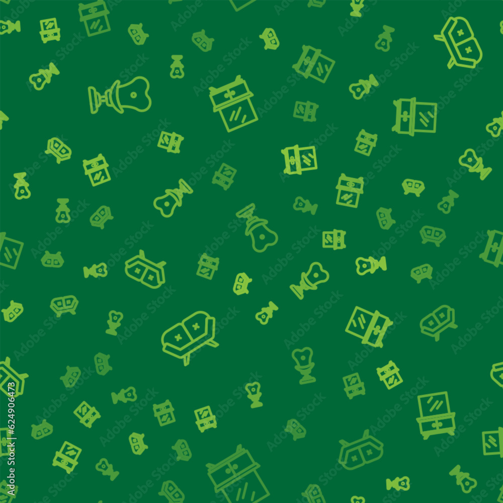 Poster set line armchair, sofa and dressing table on seamless pattern. vector