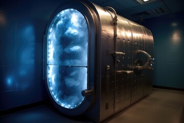 cryotherapy chamber with temperature display, created with generative ai