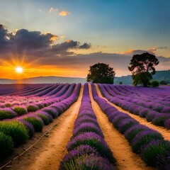 lavender field at sunset generated AI