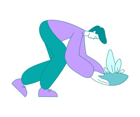 Eco-friendly Life with Man Care of Growing Plant Save Planet Vector Illustration