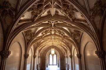 Fototapeta premium vaulted ceiling with carved stone details, created with generative ai