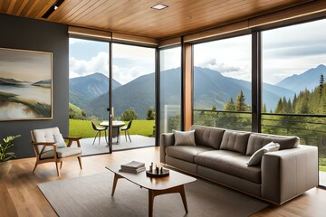 modern living room with fireplace generated Ai.