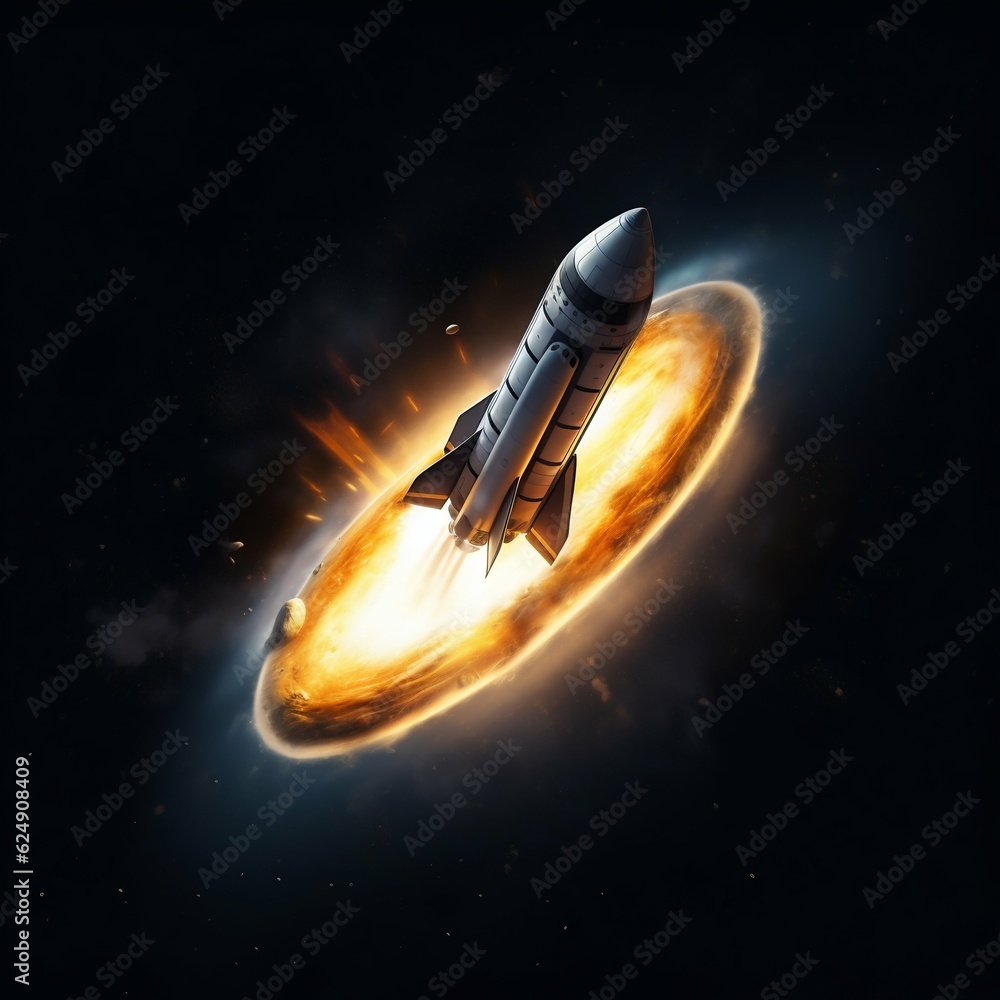 Wall mural spaceship rocket sinking into a black hole. generative ai