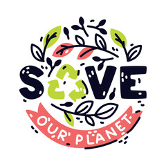 Eco Friendly Badge and Ecology Emblem with Recycle Symbol Vector Illustration