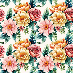 Floral shape watercolor seamless pattern. Vector illustration.
