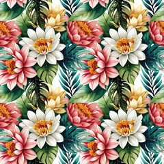 Floral shape watercolor seamless pattern. Vector illustration.