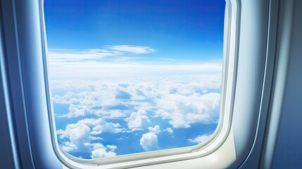 Fototapeta premium View from airplane window overlooking fluffy clouds