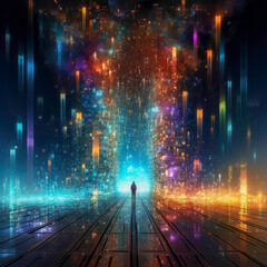 Naklejka premium Cosmic Nexus Digital Interface Unveiling the Akashic Records AI Navigator, Fractal Pixel Generative Archive, and Infinite Knowledge