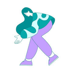 Happy Cheerful Young Woman Give Open Palm as Hand Gesture Vector Illustration