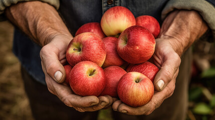 Close up of hands holding a apples harvest. Generated AI.