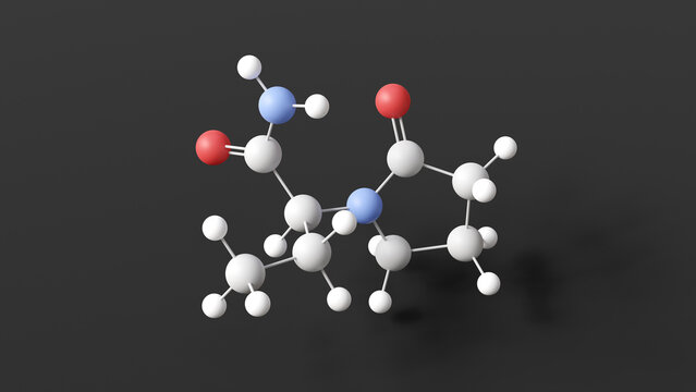 levetiracetam molecule, molecular structure, anticonvulsants, ball and stick 3d model, structural chemical formula with colored atoms